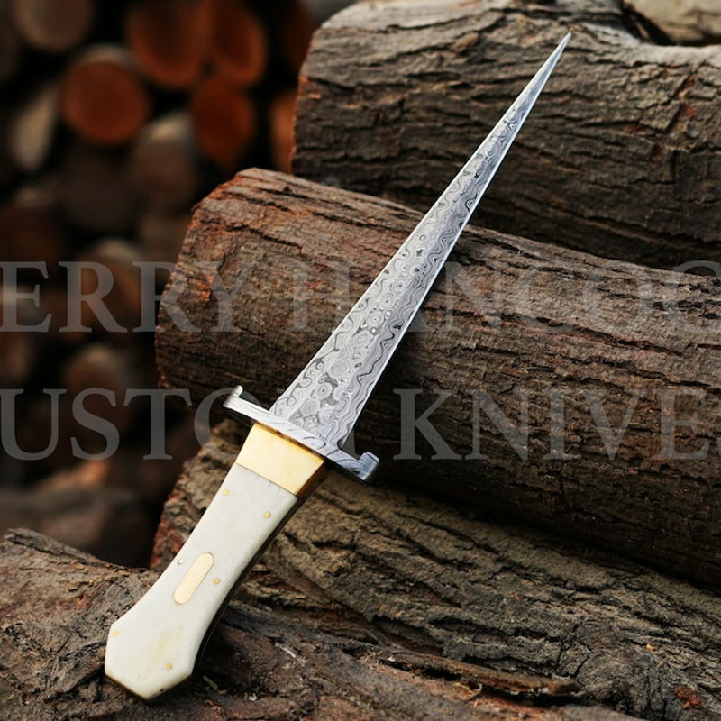 Beautiful Camel Bone Damascus Slim Dagger Hunting Knife Double Edge Gifts For Men Gift For Hunters Boyfriend Gift 3