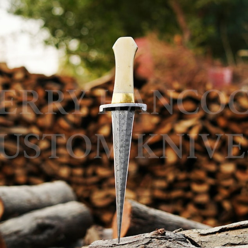 Beautiful Camel Bone Damascus Slim Dagger Hunting Knife Double Edge Gifts For Men Gift For Hunters Boyfriend Gift 4