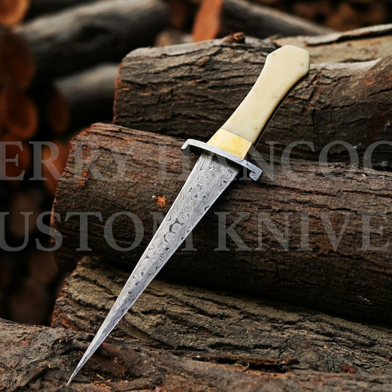 Beautiful Camel Bone Damascus Slim Dagger Hunting Knife Double Edge Gifts For Men Gift For Hunters Boyfriend Gift 5