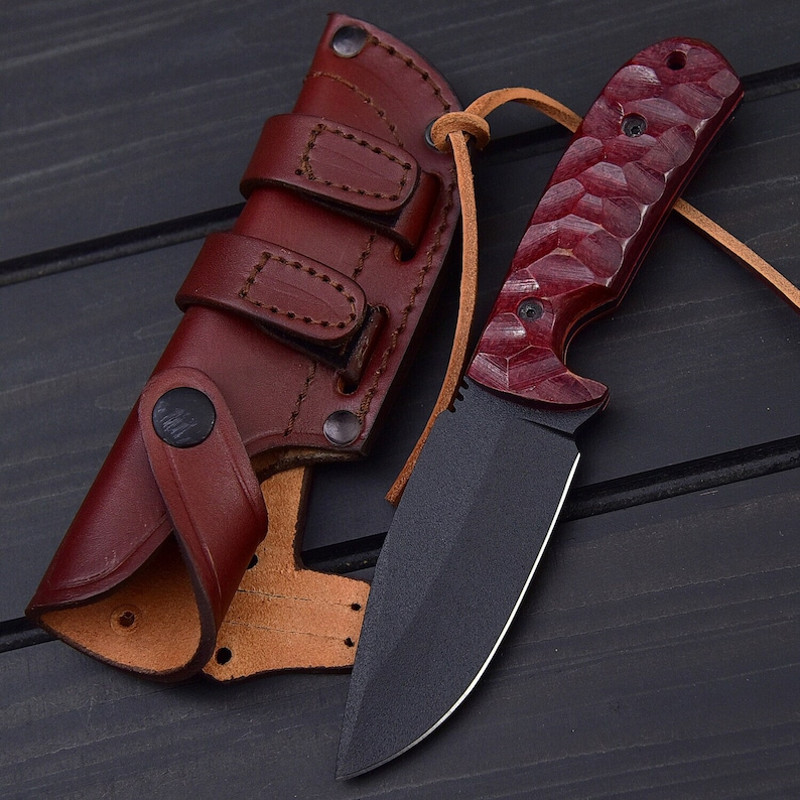 THE WENZ Custom Hand Forged High Carbon D2 Tool Steel Powder Coated Textured Red Micarta Scales Everyday Carry 0