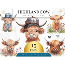 Baby Highland Cow PNG, Watercolor Baby Highland clipart, Baby Highland Cow, Baby Shower Decor, Boho Animal, H