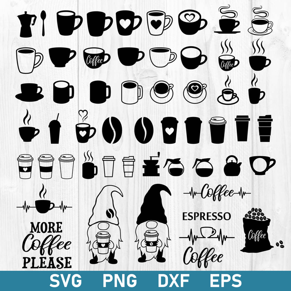 Coffee Cups Bundle Svg, Coffee Svg, Gnome Coffee Svg, Coffee Cups Silhouette Svg, Png Dxf Eps File.jpg