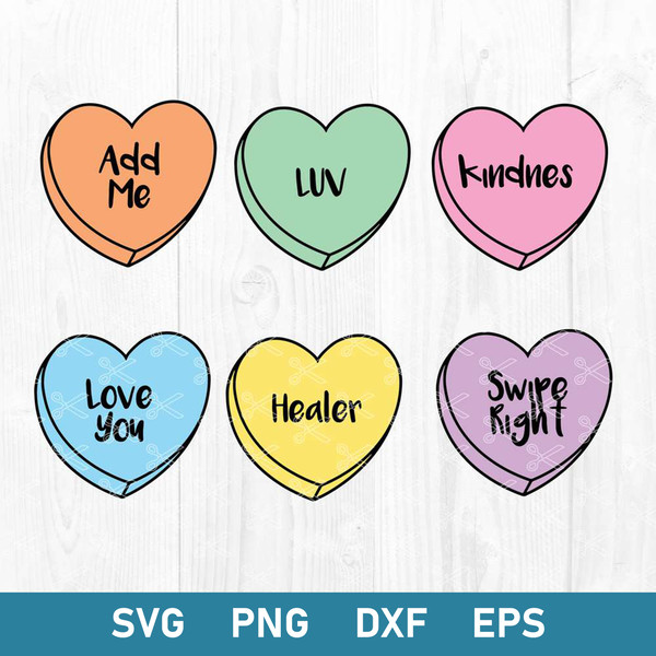 Conversation Heart Bundle Svg, Valentine Heart Svg, Candy Heart Svg, Png Dxf Eps Digital File.jpg