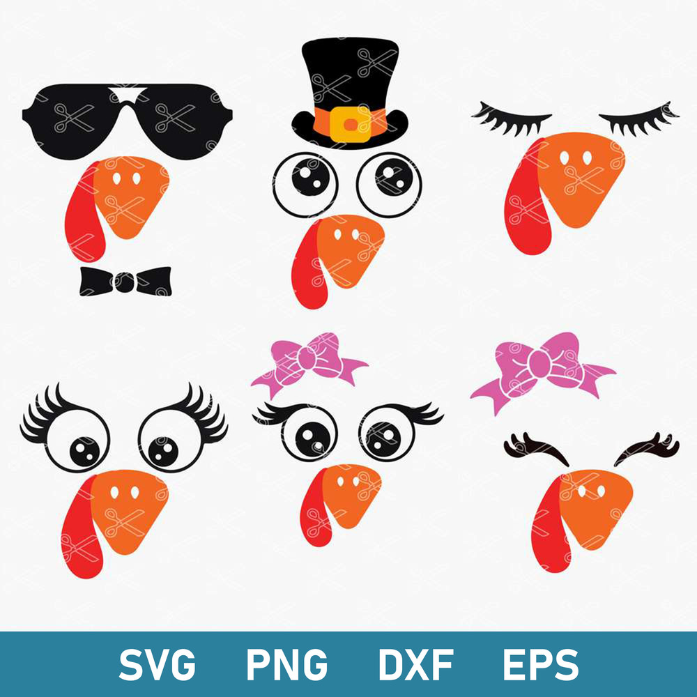 Turkey Face Bundle Svg, Turkey Face Svg, Turkey Svg, Png Dxf Eps Digital File.jpg
