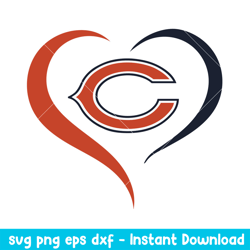 Chicago Bears Baseball Heart Svg, Chicago Bears Svg, NFL Svg, Png Dxf Eps Digital File