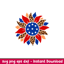 4th Of July Leopard Sunflower, Sunflower American Flag Leopard PNG, 4th Of July Svg, Patriotic Svg, America Svg, Eps, Pn