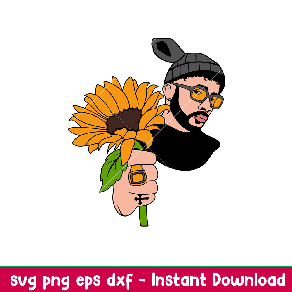 Bad Bunny Sunflower, Bad Bunny Sunflower Svg, Yo Perreo Sola Svg, Bad bunny logo Svg, El Conejo Malo Svg,eps, png, dxf file.jpeg