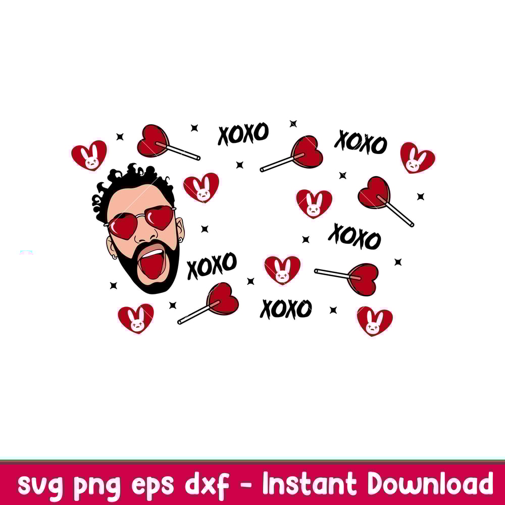 Bad Bunny Valentine Full Wrap,Bad Bunny Valentine Full Wrap Svg, Starbucks Svg, Coffee Ring Svg, Cold Cup Svg,png,eps,dxf file.jpeg