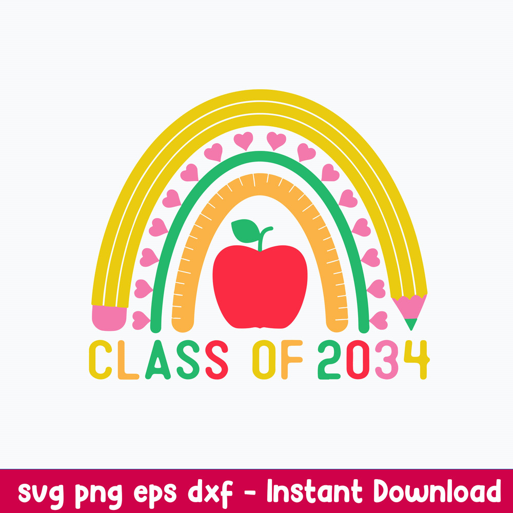 Class Of 2034 Grow With Me Kindergarten Svg, Rainbown Svg, Png Dxf Eps File.jpeg