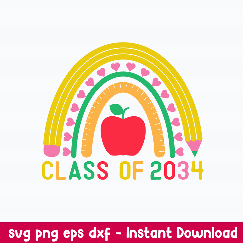 Class Of 2034 Grow With Me Kindergarten Svg, Rainbown Svg, Png Dxf Eps File.jpeg
