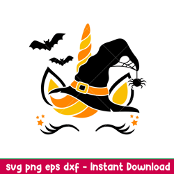 Halloween Unicorn 1, Witch Unicorn Svg, Halloween Unicorn Svg, Magical Unicorn Svg, Unicorn Face Svg,png,dxf,eps file