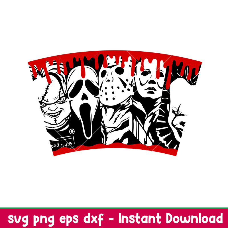Horror Movie Characters Full Wrap, Horror Movie Characters Full Wrap Svg, Starbucks Svg, Coffee Ring Svg, Cold Cup Svg, png,dxf,eps file.jpeg