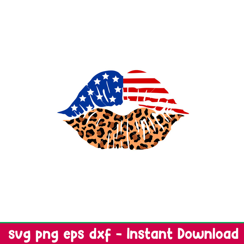 Leopard American Flag Lips, Leopard American Flag Lips Svg, 4th of July Svg, Patriotic Svg, Independence Day Svg, USA Svg, png, dxf, ép file.jpeg