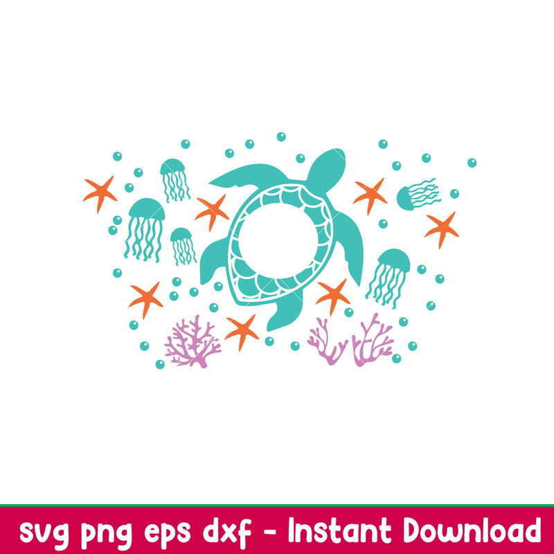 Sea Turtle Full Wrap, Sea Turtle Full Wrap Svg, Starbucks Svg, Coffee Ring Svg, Cold Cup Svg, png,dxf,eps file.jpeg