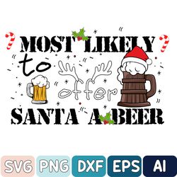 Most Likely To Offer Santa A Beer Svg, Funny Family Christmas Santa Hat Svg, Christmas Svg, Digital Download