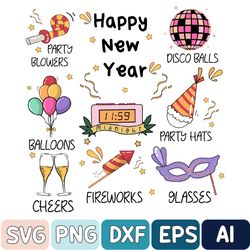 Happy New Year Svg, Disco Ball Svg, New Years Svg, Cheers Svg, 2024 Svg, Party Svg, Svg Design, Digital Download
