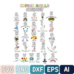 coping skills alphabet svg, abc coping skills svg, mental health awareness svg, school counselor svg, school psychologis