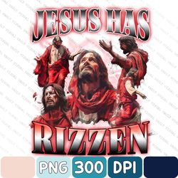 Jesus Has Rizzen Vintage 90s Bootleg T-Shirt, Retro 2000s Graphic Tee, Funny T Shirt, Washed Cotton Shirt, Unisex Adult