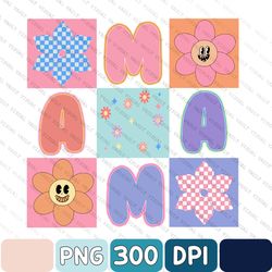 Digital Mama PNGs | Retro Floral, Checked, and Smiley Face Designs