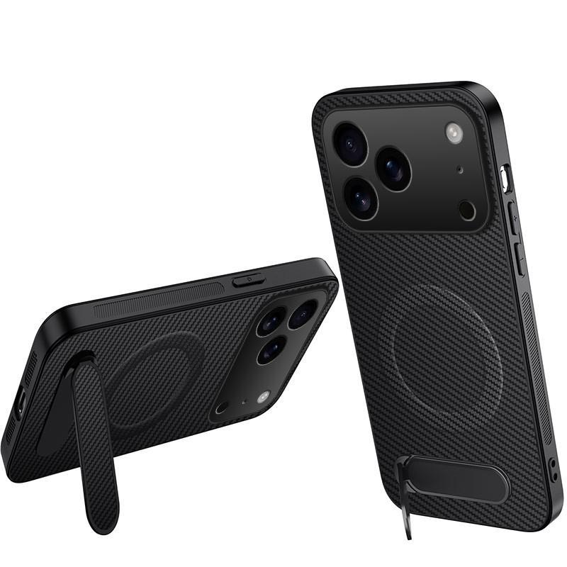 For IPhone 17 Pro Magnetic Kickstand Carbon Fiber MagSafe Phone Case 0