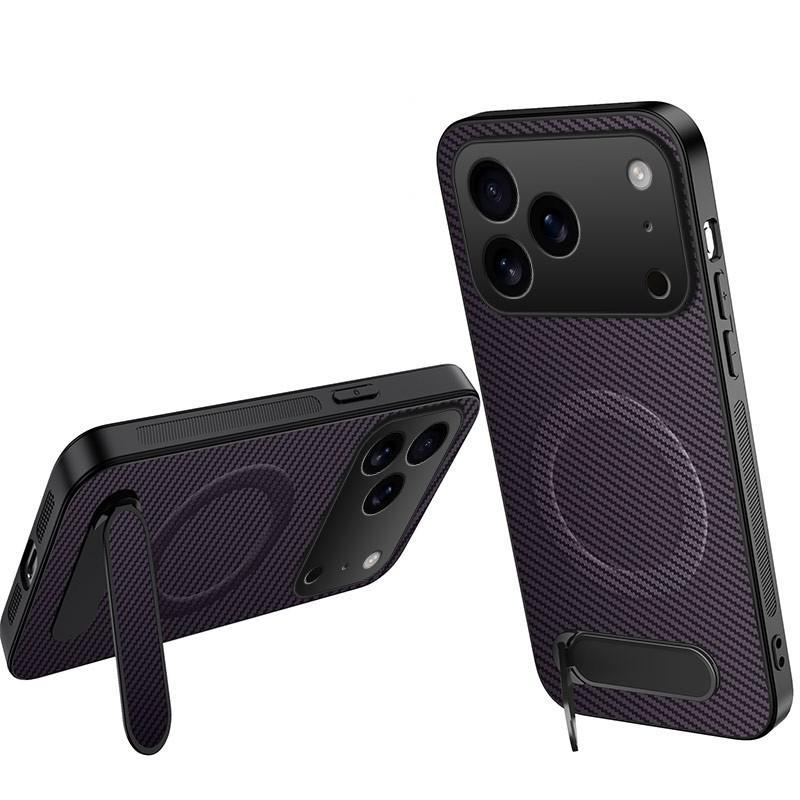 For IPhone 17 Pro Magnetic Kickstand Carbon Fiber MagSafe Phone Case 2