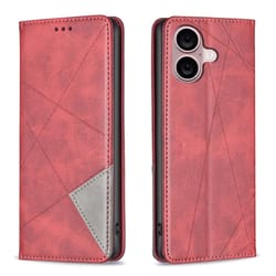 iphone 16 & 16 plus rhombus texture magnetic pu leather wallet case with card holder kickstand