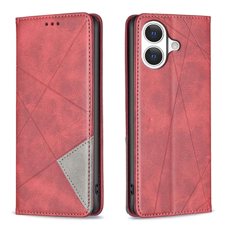 For IPhone 17 Magnetic Leather Wallet Case With Kickstand Rhombus Texture PU TPU Protection 1
