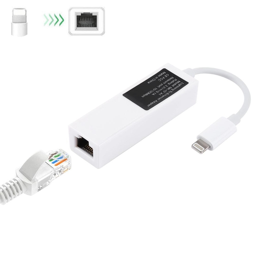 Lightning to Ethernet Adapter Cable for iPhone & iPad, RJ45 Wired LAN Internet Connection