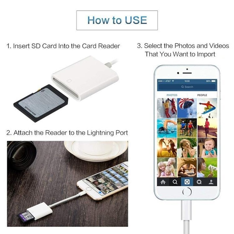 Lightning to SD Card Camera Reader Adapter Fast Photo Transfer for iPhone and iPad