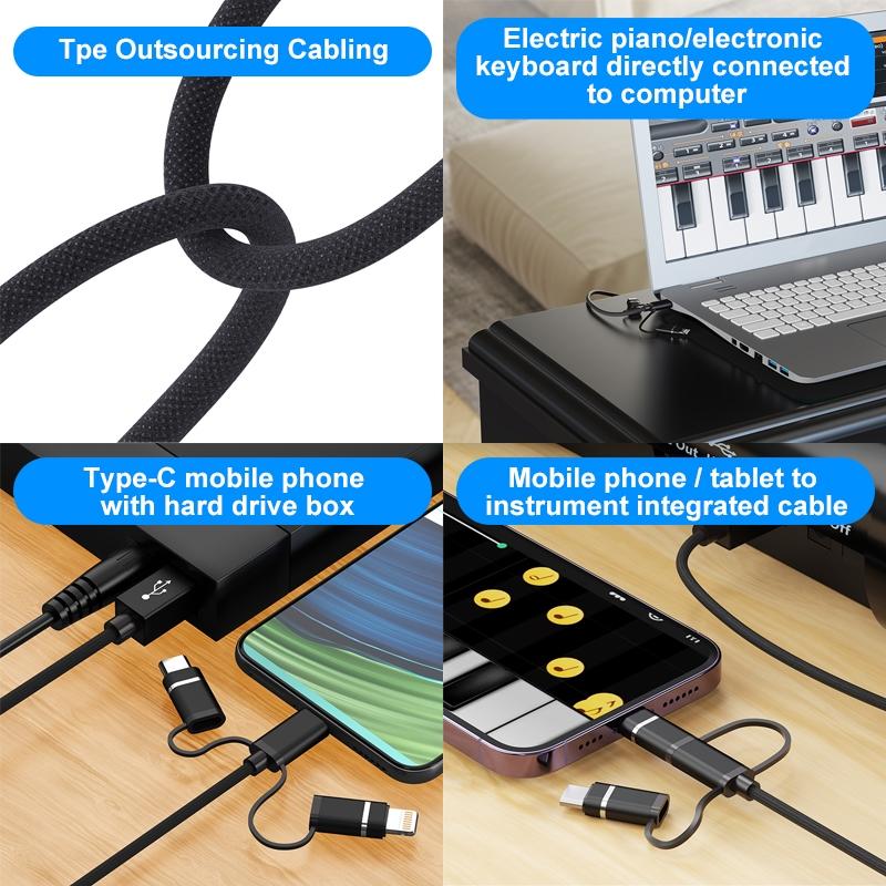 3-in-1 Multi Device USB Printer Cable, USB C Micro USB Lightning to USB B MIDI Cable 1m