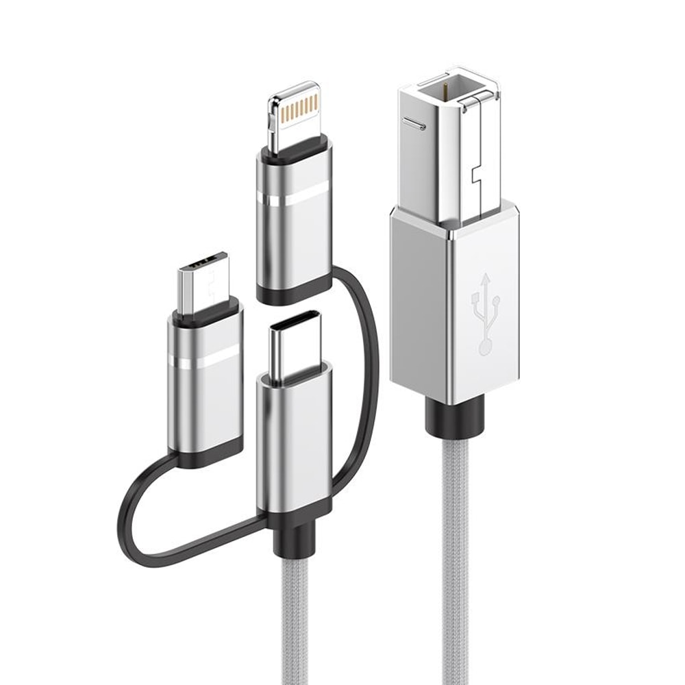 3-in-1 Multi Device USB Printer Cable, USB C Micro USB Lightning to USB B MIDI Cable 1m