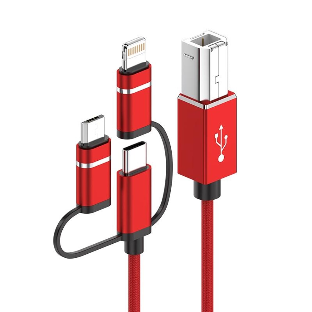 3-in-1 Multi Device USB Printer Cable, USB C Micro USB Lightning to USB B MIDI Cable 1m