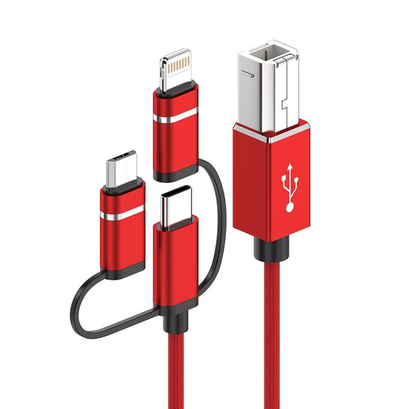 3-in-1 Multi Device USB Printer Cable, USB C Micro USB Lightning to USB B MIDI Cable 1m