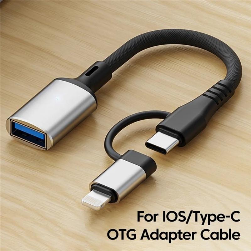 2-in-1 USB OTG Adapter Cable USB-C and Lightning Fast Data Transfer Converter