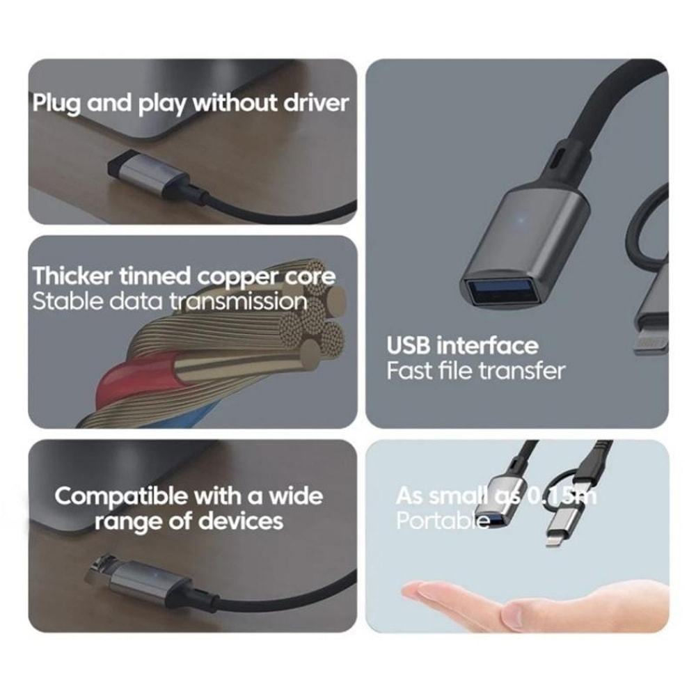 2-in-1 USB OTG Adapter Cable USB-C and Lightning Fast Data Transfer Converter