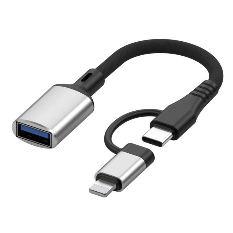 2-in-1 USB OTG Adapter Cable USB-C and Lightning Fast Data Transfer Converter
