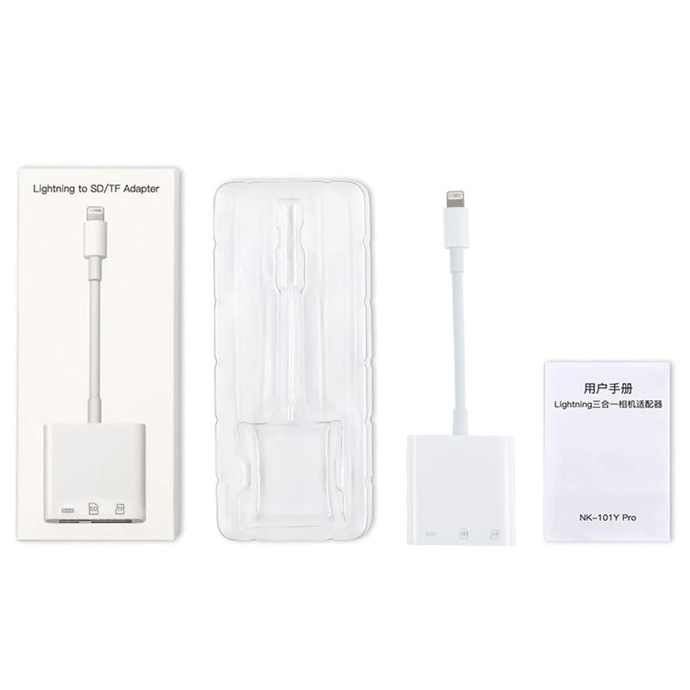 3 in 1 Lightning SD Card Reader Adapter for iPhone Fast Transfer Camera Memory Card Reader