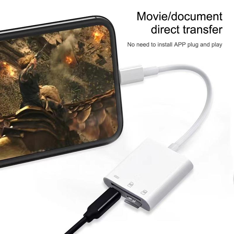 3 in 1 Lightning SD Card Reader Adapter for iPhone Fast Transfer Camera Memory Card Reader