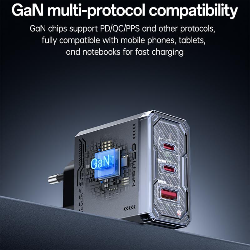 YC101 65W Mecha GaN 3 Port USB-C Fast Charger