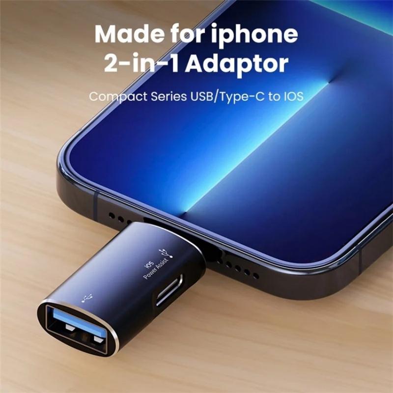 Lightning OTG Adapter USB-C & USB Dual Port for iPhone Data Transfer, Audio & Flash Drive Access