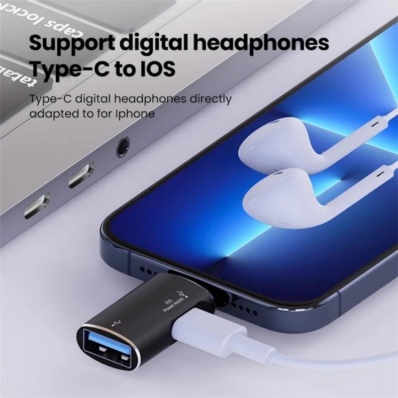 Lightning OTG Adapter USB-C & USB Dual Port for iPhone Data Transfer, Audio & Flash Drive Access