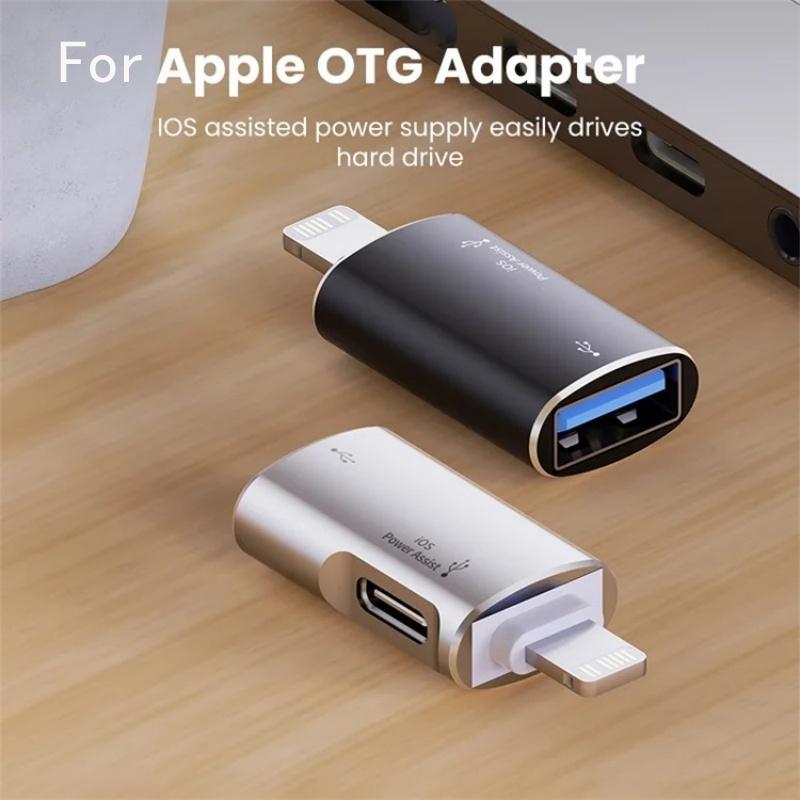 Lightning OTG Adapter USB-C & USB Dual Port for iPhone Data Transfer, Audio & Flash Drive Access
