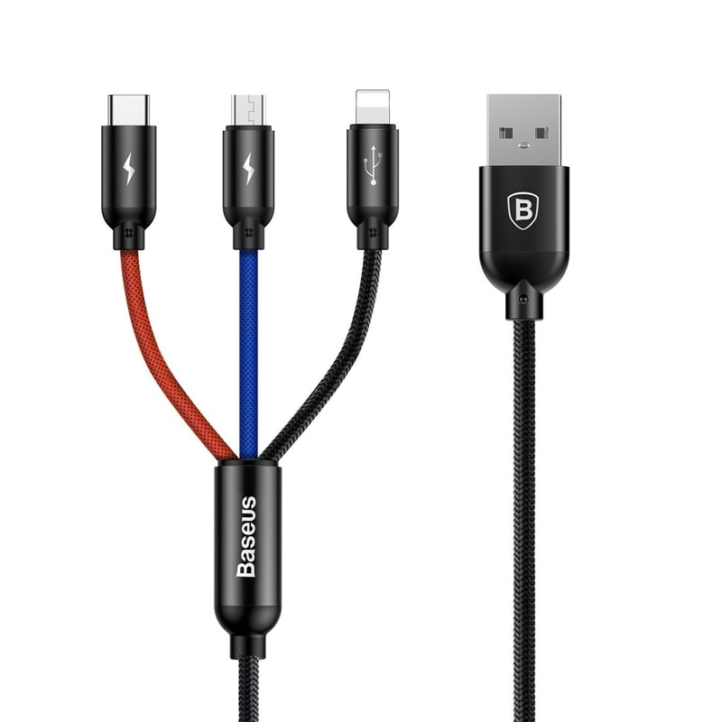 Baseus 3 In 1 Fast Charging Cable 35A Braided Multi USB Cable For IPhone Android Type C Devices 0