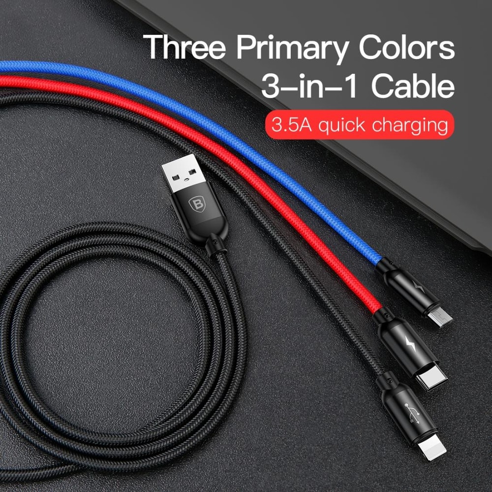Baseus 3 In 1 Fast Charging Cable 35A Braided Multi USB Cable For IPhone Android Type C Devices 1
