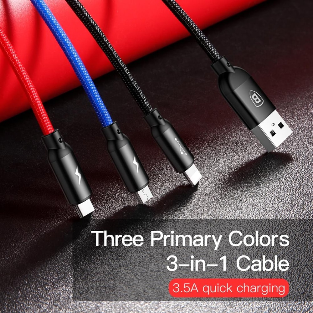 Baseus 3 In 1 Fast Charging Cable 35A Braided Multi USB Cable For IPhone Android Type C Devices 2