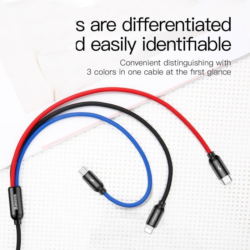 Baseus 3 In 1 Fast Charging Cable 35A Braided Multi USB Cable For IPhone Android Type C Devices 7
