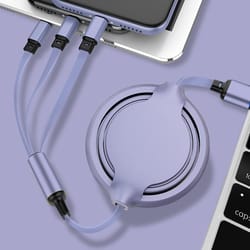 3 in 1 retractable usb-c lightning micro 3.5a fast charging silicone cable