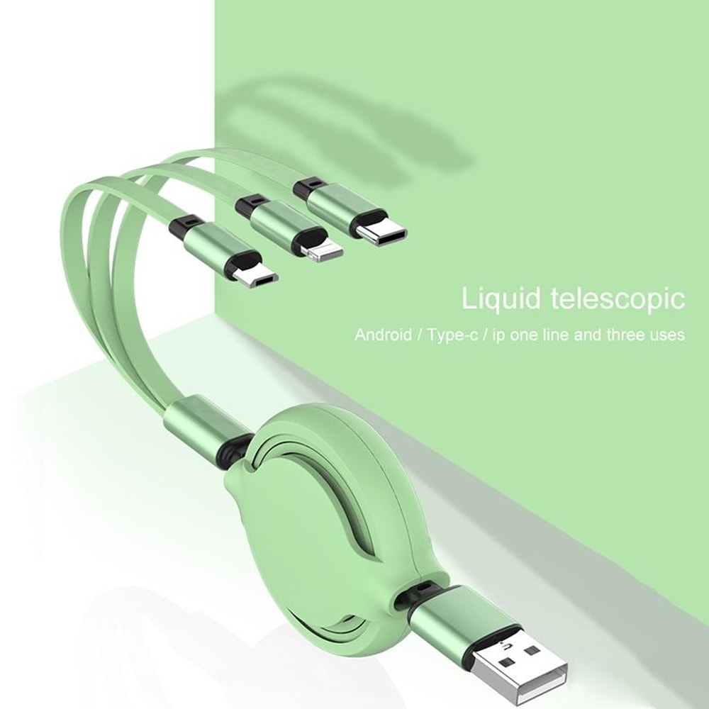 3 in 1 Retractable USB-C Lightning Micro 3.5A Fast Charging Silicone Cable