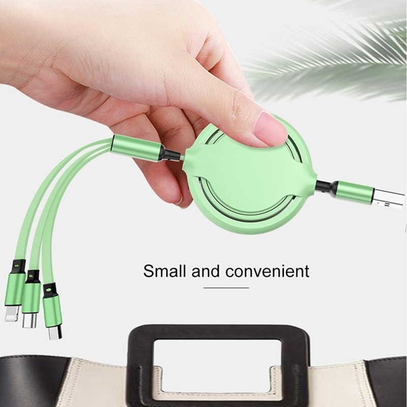 3 in 1 Retractable USB-C Lightning Micro 3.5A Fast Charging Silicone Cable