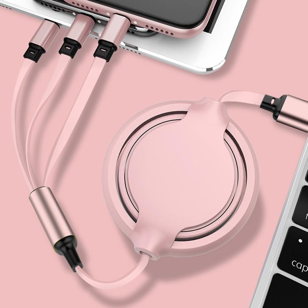 3 in 1 Retractable USB-C Lightning Micro 3.5A Fast Charging Silicone Cable